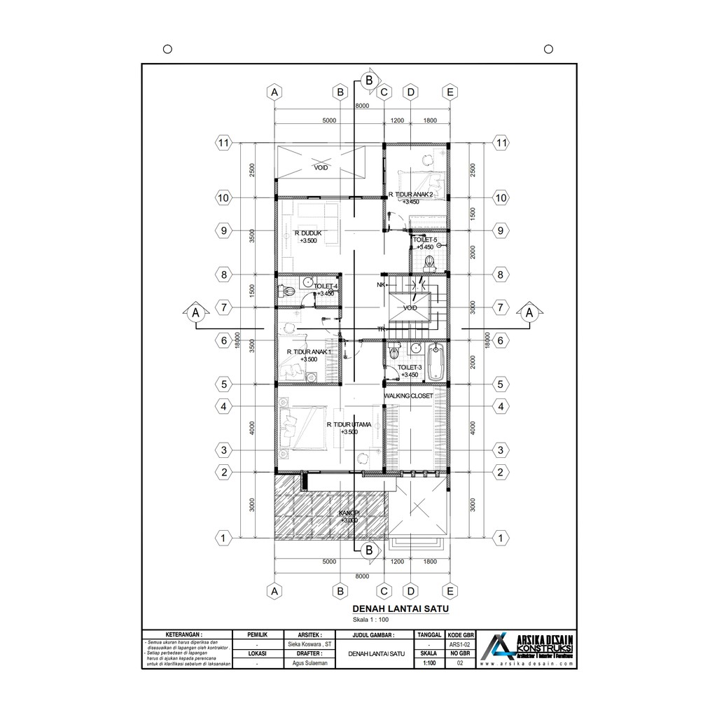 Desain Rumah Tingkat Ukuran 8x18 M Kode 2 196 Arsika Desain