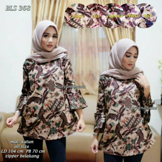 Bls 368 Blus Atasan Batik Lonceng Coklat Cantik