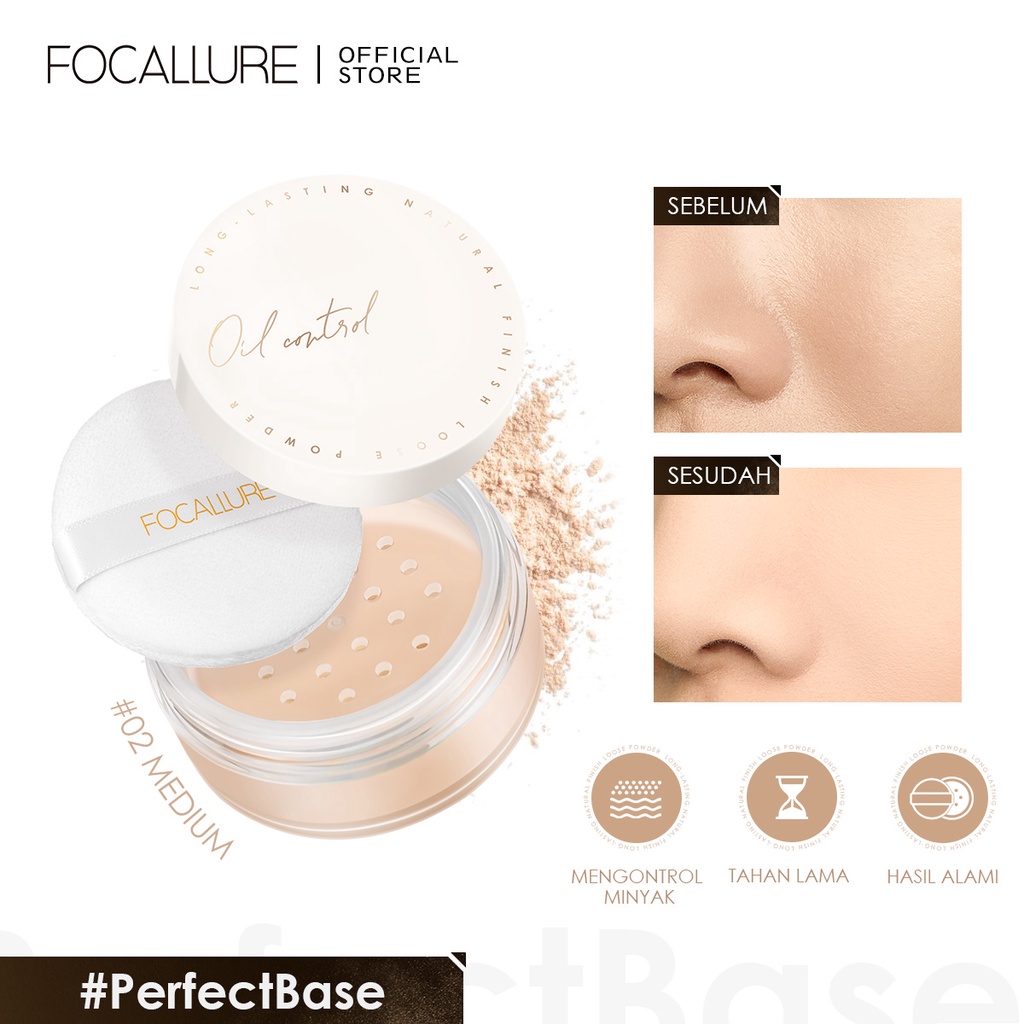 FOCALLURE 3pcs Beauty Set Makeup Set (Poreless Foundation #03 + Oil-control loose powder #02+Air Mist Lip Cream)