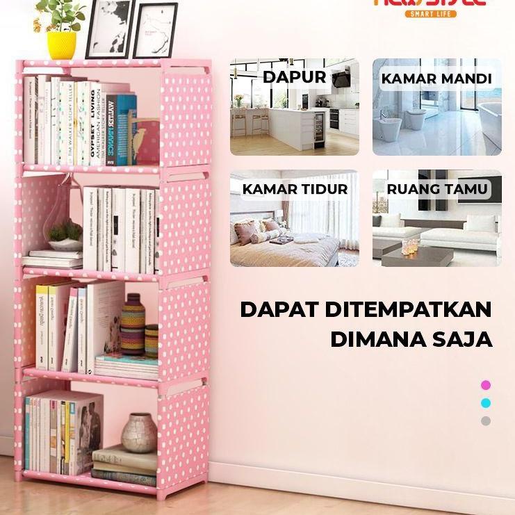 Stock Terbatas Rak Buku 5 Tingkat 4 Susun Serbaguna Lemari Portable Multifungsi Kamar