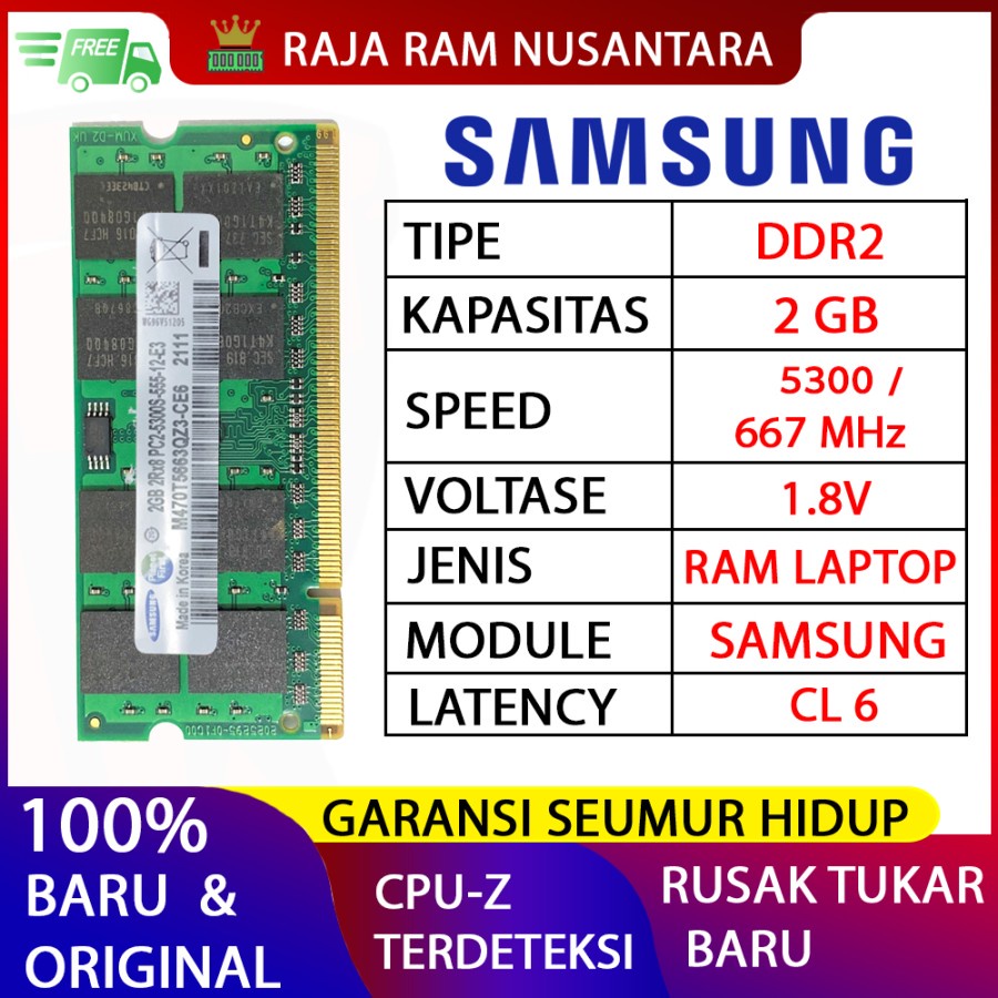 RAM LAPTOP SAMSUNG DDR2 2GB 5300 /667MHz ORIGINAL RAM SODIMM 1.8v 2GB