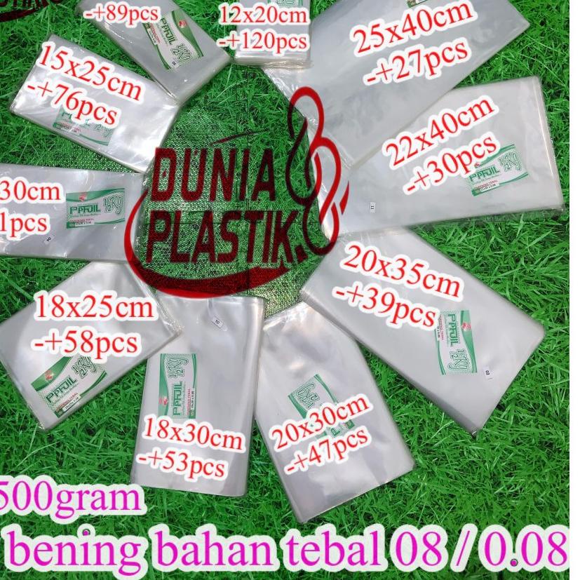 isi500gr kantong plastik PP BENING bahan TEBAL 08 ketebalan kuat transparan kaku snack kerupuk ciki