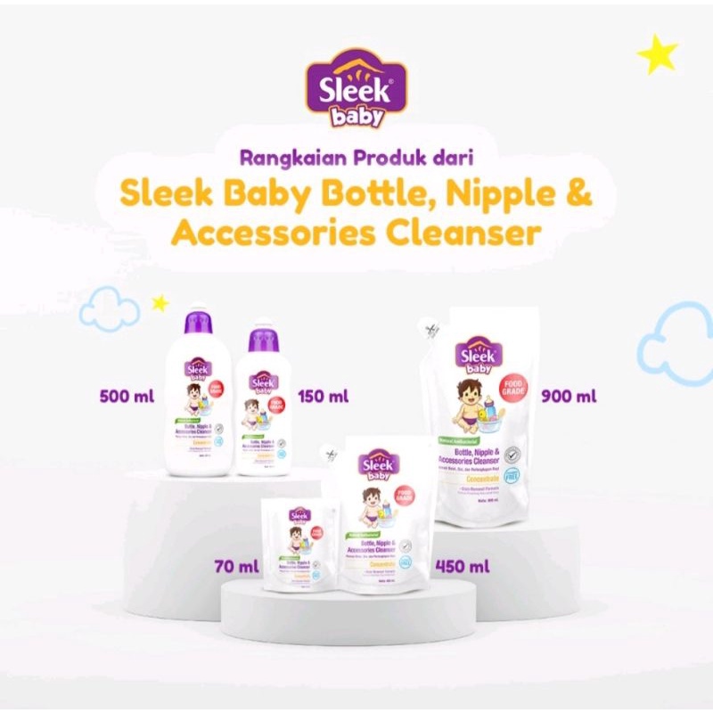 Sleek Baby Liquid Cleanser Botol, Nipple&amp; Accesories 70, 150, 450, 500, 900 ml Refill