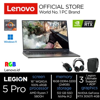 Lenovo Legion 5 Pro 35ID AMD Ryzen 7 5800H Win11 16GB 512GB SSD NVIDIA RTX 3050 Ti 4GB 16” WQXGA IPS 500nits 165Hz 100% sRGB FreeSync G-SYNC RGB Backlit Laptop Gaming 16inch Diskrit 82JS0035ID Storm Grey Garansi Resmi 3 Tahun