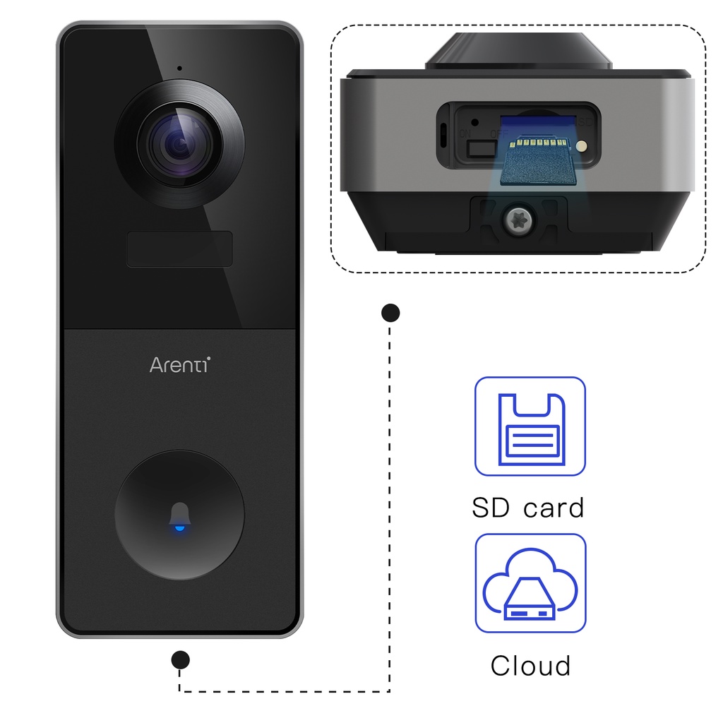 ARENTI VBELL1 CCTV Outdoor Battery-Powered 2K Wi-Fi Video Doorbell With Wireless Chime