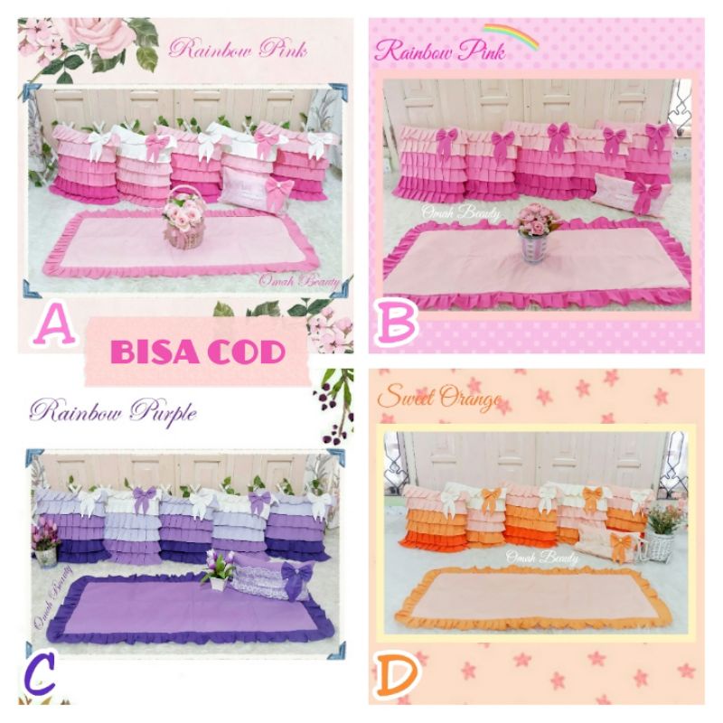 PREORDER Sarung Bantal Sofa Kursi Shabby Shabbychic Polos Rainbow Pelangi Pink Ungu / Set Ruang Tamu
