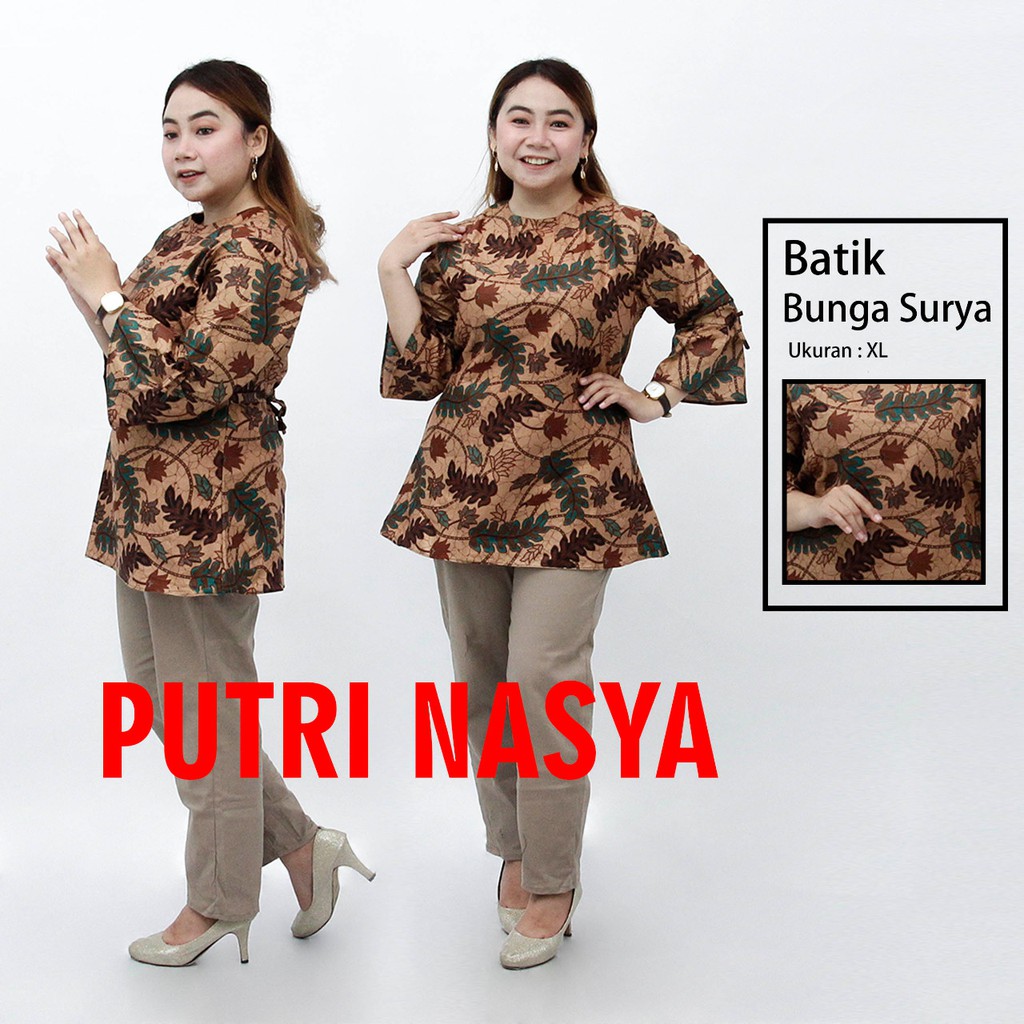 Blouse Jumbo Batik / Atasan Wanita Jumbo Batik SizeS-M-L-XL-XXL-3L-4L-5L Model Lengkap Seragam Batik