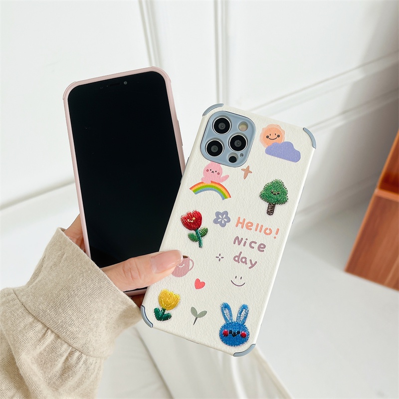 Casing Tpu Samsung A52 A32 A72 A12 A20S A02S A50 A10S J7 Prime A51 J2 Prime A10 A125 A30 A50S A30S A20 M40S M10 M10S A205 M02S A025 F02S A305 M12 F12 OPPO A15 A15S A54 A7 A5S A12 A9 A5 A53 A33 2020 Motif Cartoon Flower Lamb Skin leather Soft Case-5