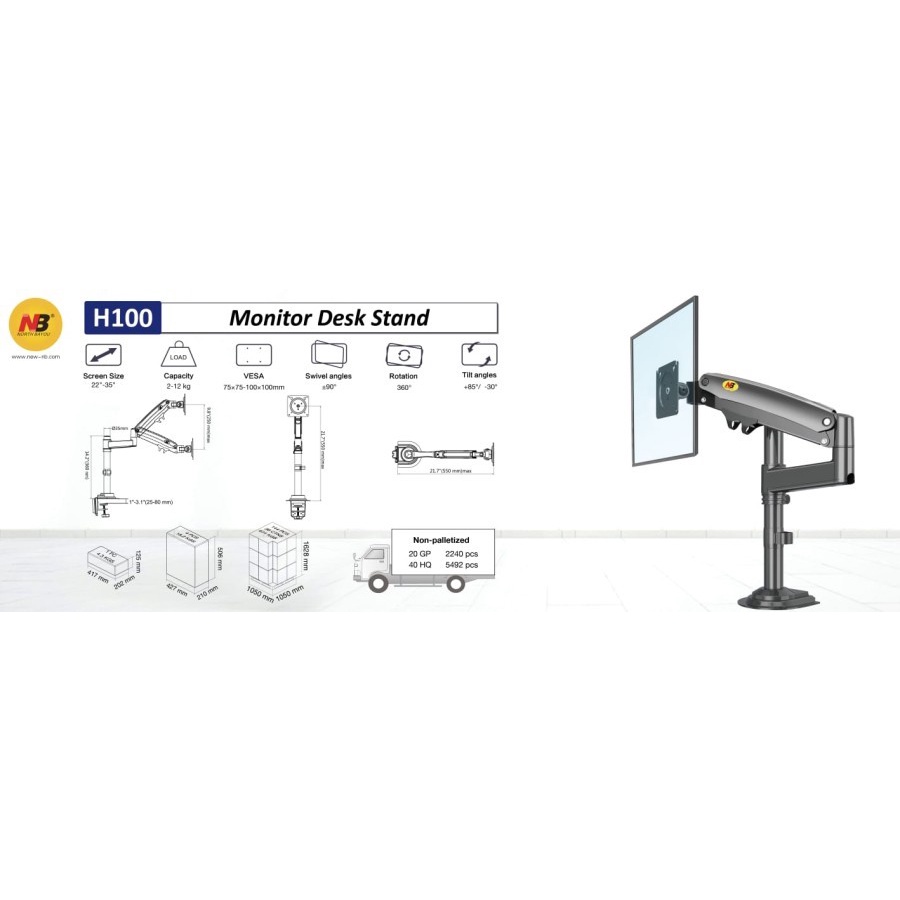 Bracket North Bayou H100 22&quot; - 35&quot; / Bracket Monitor