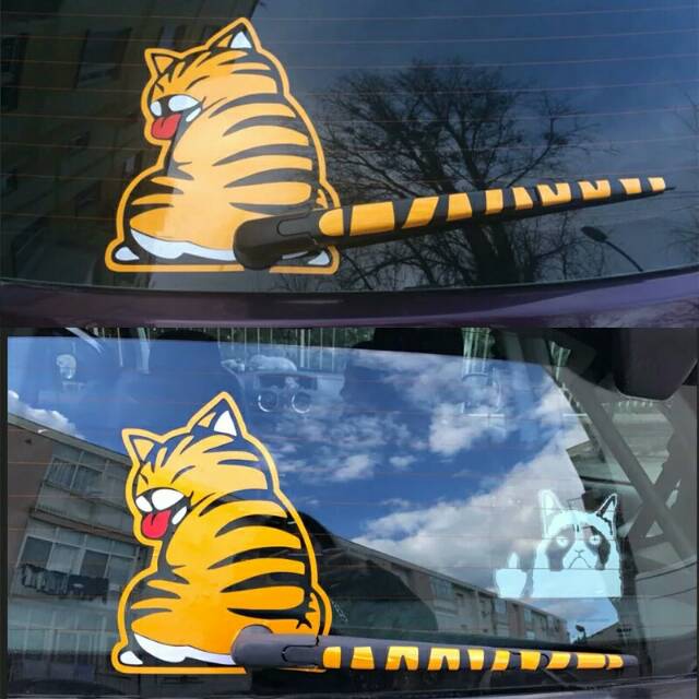 Stiker Kucing Kaca Mobil Wiper Belakang Cat Sticker Moving Tail Ekor Bergerak Kanan Kiri Lucu