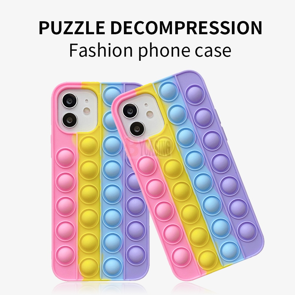 Pop Case for iPhone 12 Pro Max iPhone11 iPhone6 6s 7 8 Plus XS XR Rainbow Reliver Stress Push it Bubble Fidget Toys Phone Cover BY