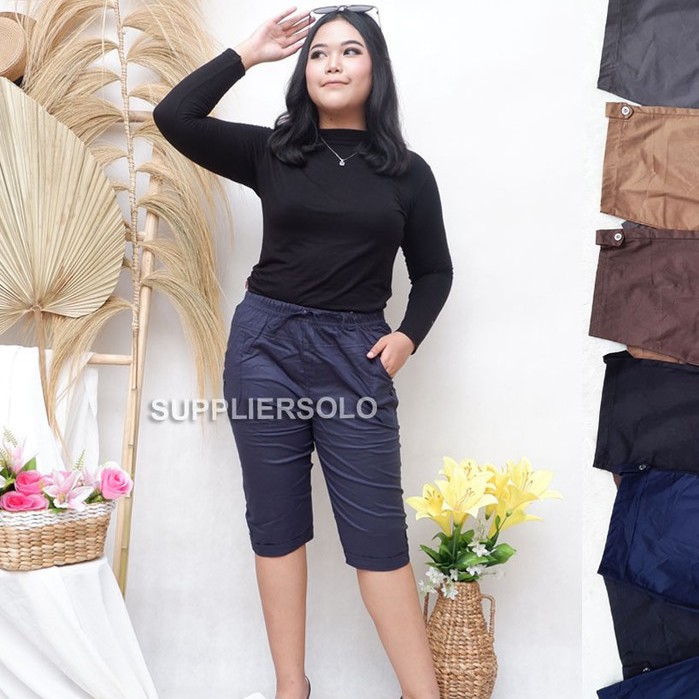 Celana Harem Pendek 7/8 L XL Jumbo Wanita Bahan Katun Strecth Melar