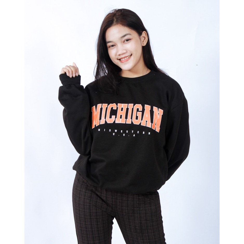 TokoMilkan - Sweater Crewneck Wanita &amp; pria MICHIGAN | Sweater CN Sweatshirt Fleece