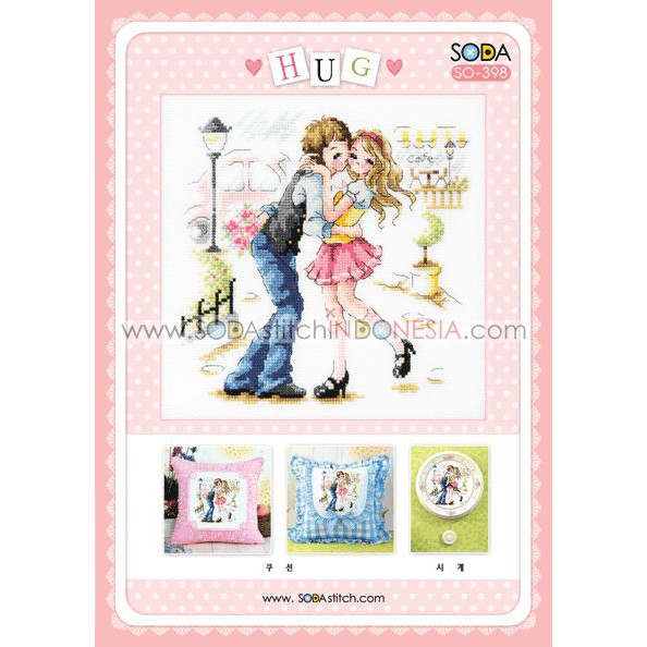 Paket DIY Craft Sulam Kristik Strimin Cross Stitch Sodastitch SO-398 - A Hug Korea Couple