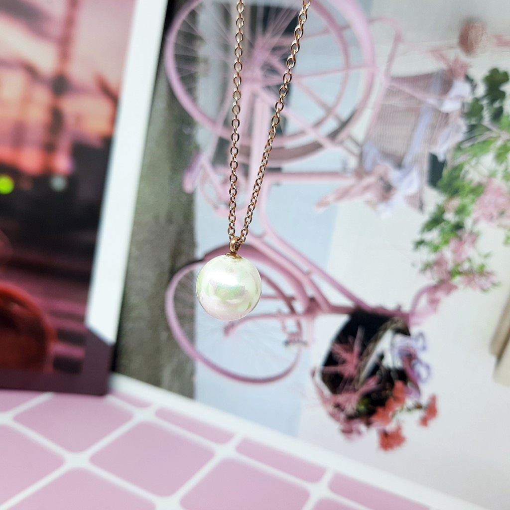 Kalung Fashion Korea Titanium Mutiara Putih Gold Rose Gold - BN430