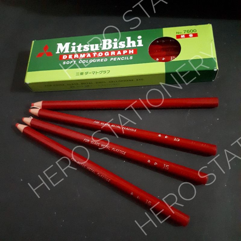 

RB Pensil kaca pencil glass dermatograph mitsubishi original merah red . 12 unit
