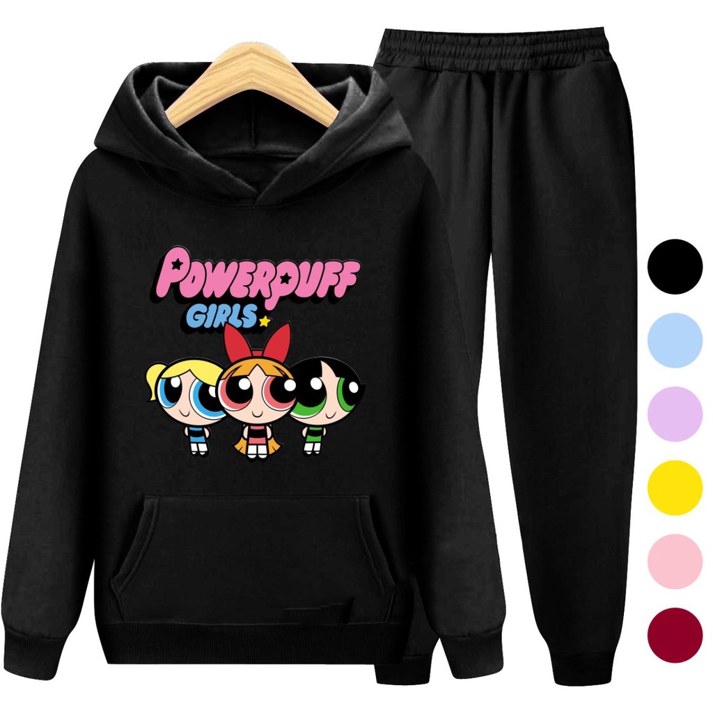 Setelan Anak Sweater Hoodie POWERPUFF GIRLS Anak Perempuan / Sweater Anak Kartun Size S - XXL , 3 - 15 Tahun