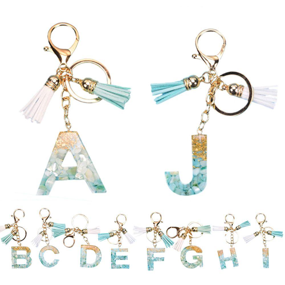 NEEDWAY 26huruf Gantungan Kunci Lucu Resin Indah Inisial Huruf Ornamen Gantungan Kunci Mobil Foil Emas Kristal Alfabet Key Chain