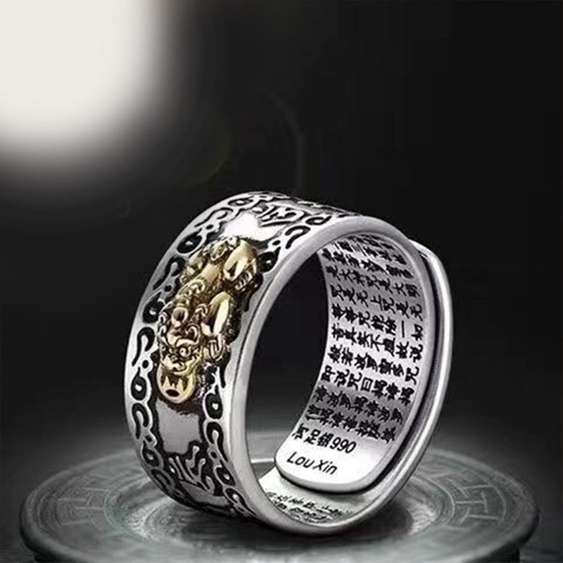 1pc Cincin Keberuntungan Desain Mantra Pixiu Mantra Adjustable Untuk Unisex