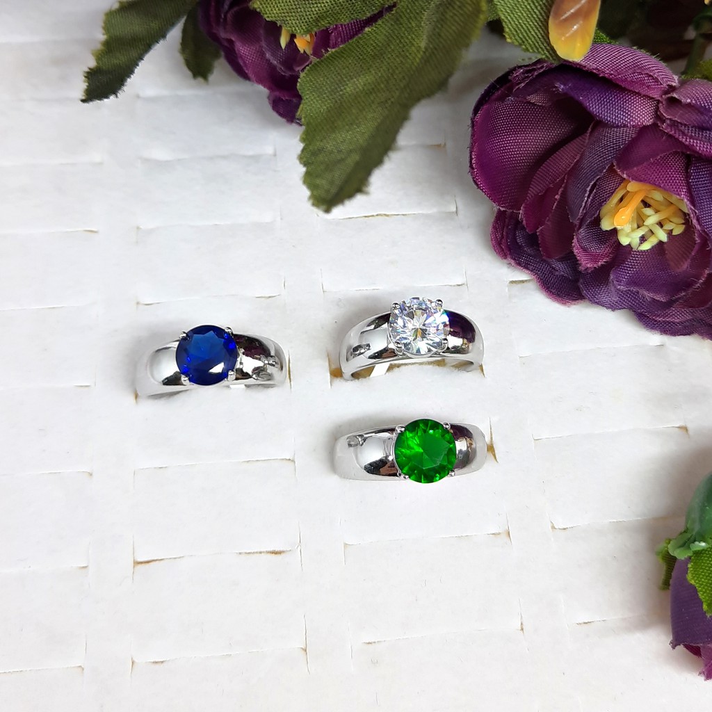 Cincin Xuping Premium Asli Batu Biru Hijau Cowok Pria Lapis Emas Putih - BR557