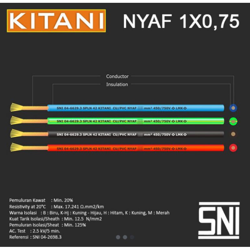 Kabel Serabut Nyaf 1x0,75 mm Kitani 50 Meter Kabel Engkel Serabut