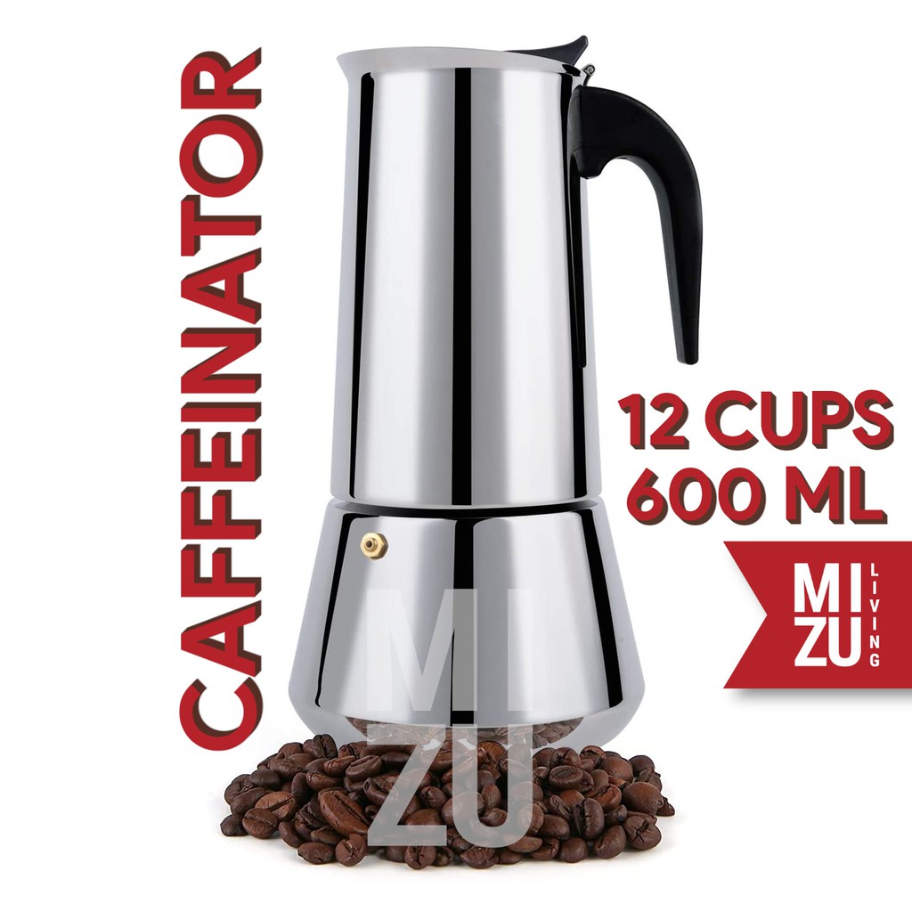 MIZU CAFFEINATOR 12 Cups 600ml Moka Pot Stainless Steel Teko Kopi Italian Espresso Coffee Maker