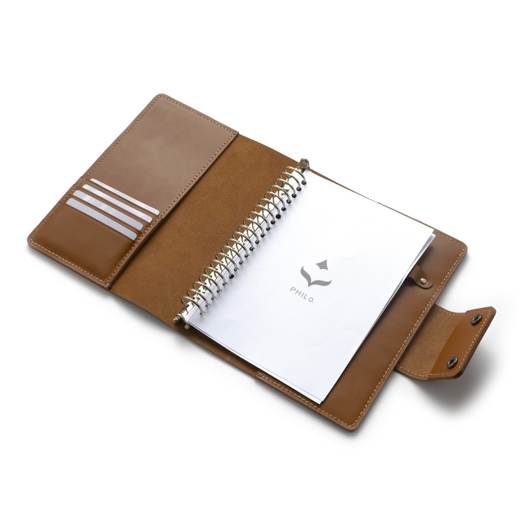 binder kulit asli A5 agenda ring loose leaf warna tan - PHBD1007