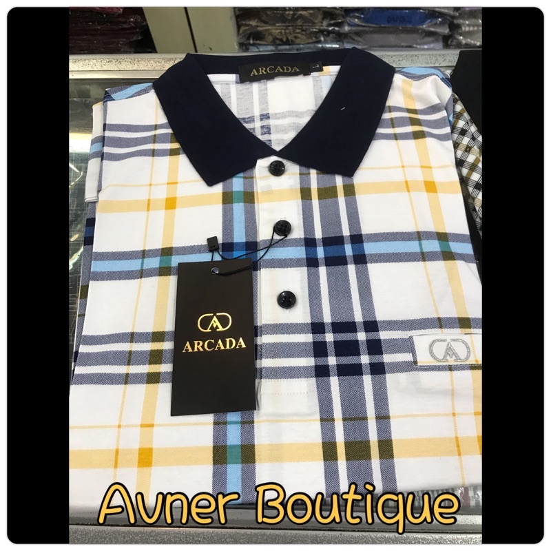kaos kerah pria Arcada motif kotak fashion style