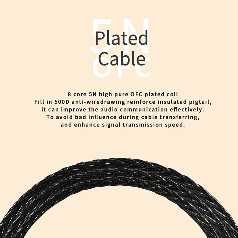 Jcally LT8 Kabel Upgrade Jack Lightning with Microphone iOS 5N OFC Upgrade wire 8 strands MFI C100 for KZ EDX Pro CCA CRA KZ DQ6 TRN MT1 Pro AZ09 Moondrop Aria SSP KZ ZST ZSN Pro X Nekocake TFZ Moondrop CHU