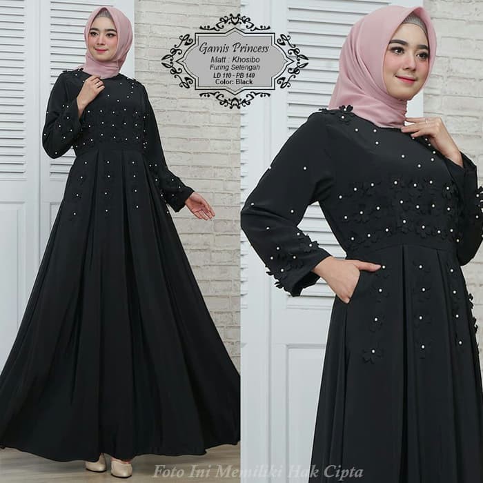BAJU GAMIS MEWAH PRINCESS HITAM / BAJU DRESS GAMIS MEWAH MUTIARA / GAMIS PESTA MEWAH MUTIARA