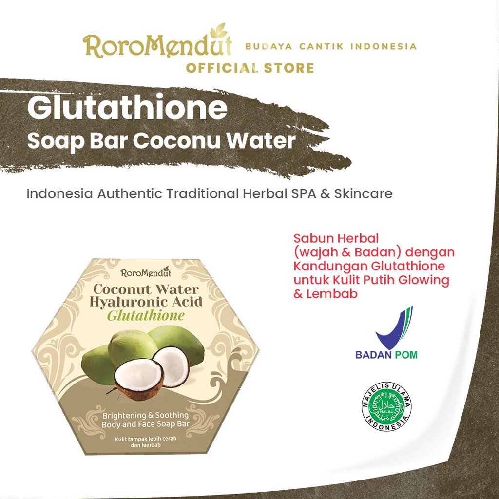 

Roro Mendut Coconut Water Hyaluronic Acid Glutathione Brightening & Soothing Body and Face Soap Bar