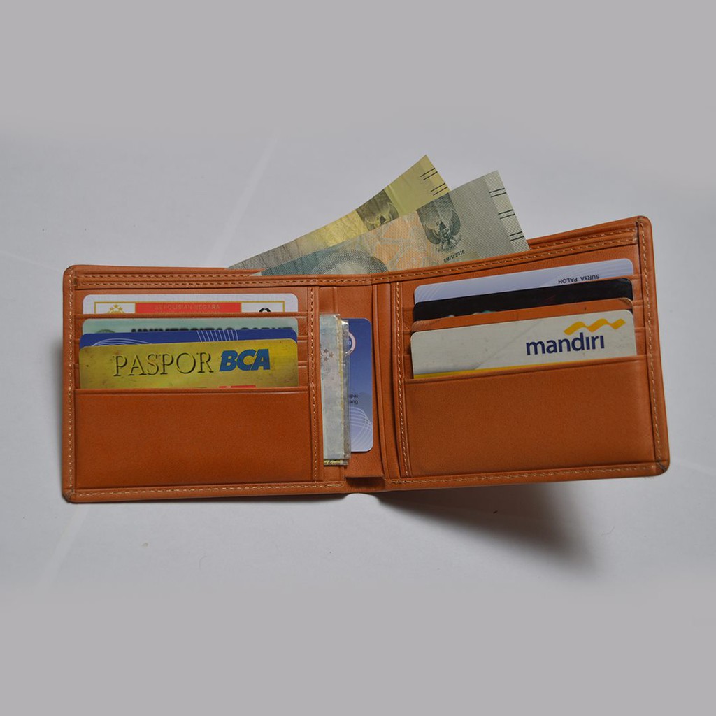 dompet pria kulit sapi asli bifold wallet - dompet lipat warna tan