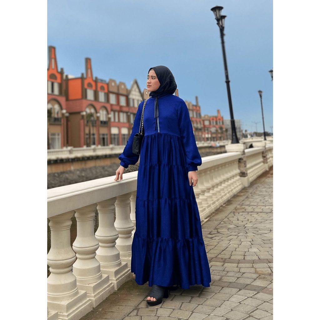 SUMAYA DRESS ELEKTRIK BLUE by YUMNAA HIJAB - GAMIS UMBRELLA - GAMIS TERBARU 2022 - GAMIS PITA - GAMI