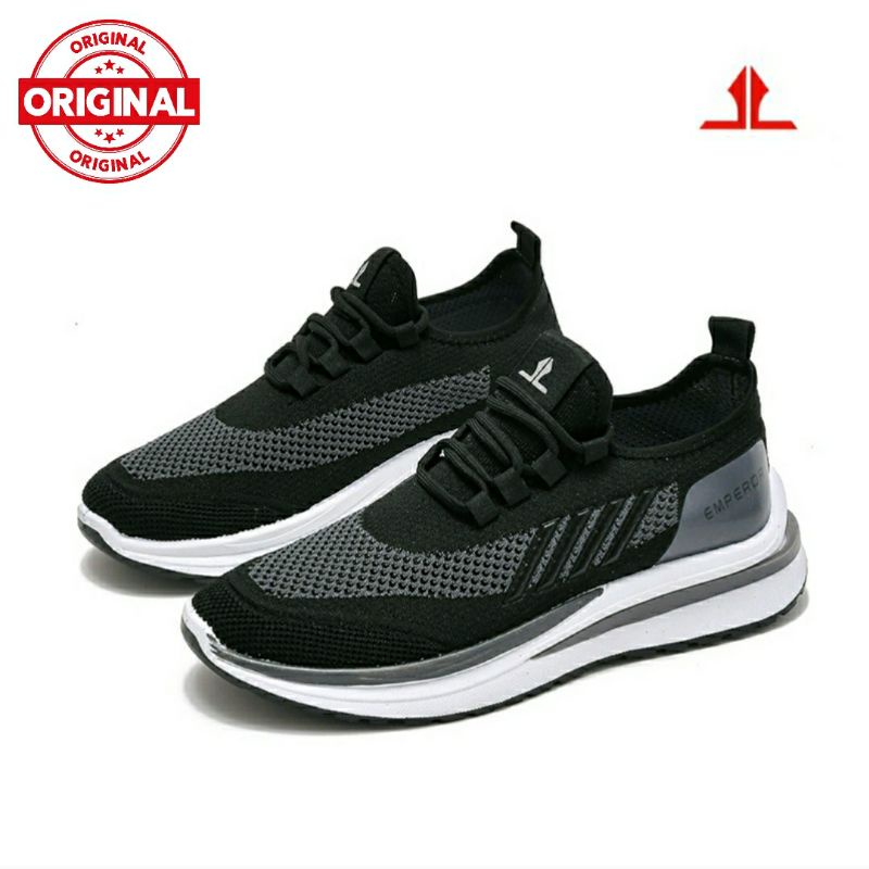 Larocking - Sepatu Olahraga Sport Sneaker Casual Sekolah Pria Larocking Emperor Hitam Abu
