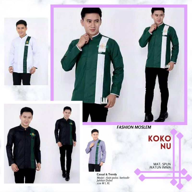 Baju Koko NU Pria Dewasa Model Sorban Putih Hitam Hijau Abu