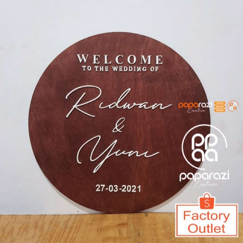 DISC% WEDDING SIGN KAYU  40 CM AkriliK CUSTOM BEBAS / SIGN BOARD / DEKORASI LAMARAN / WELCOME SIGN