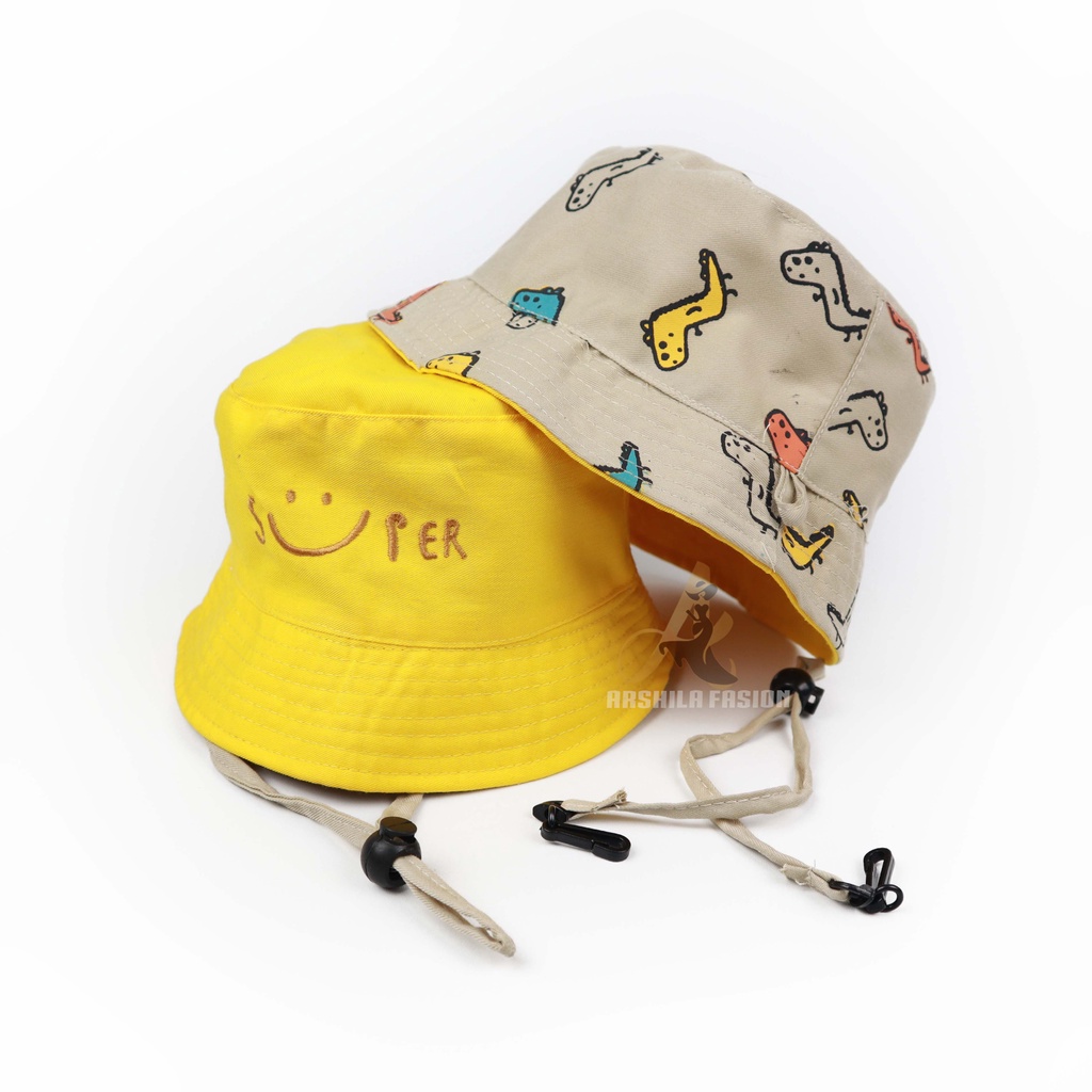 Bucket Hat Anak Perempuan Laki Laki Bordir Cute Bolak Balik Dino