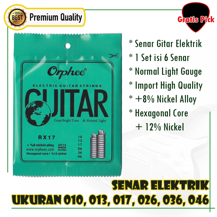 senar gitar elektrik 010 electric guitar strings orphee RX 17