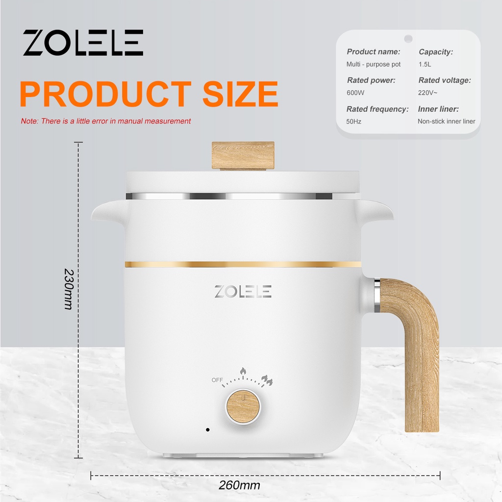 ZOLELE Panci Listrik Serbaguna Kukusan 1.5L Multifungsi Elektric Cooker 4 in 1 Food Frypan Hotpot Low Watt 2-Layer Panci Pot Kukus Steamer with Gagang Anti Melepuh Panci Anti Lengket Peralatan Dapur Stainless Home Kitchen Portable ZC302