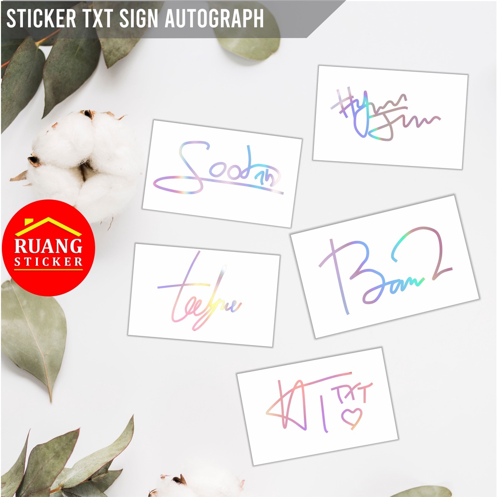 STIKER HOLOGRAM PELANGI MEMBER TXT SIGN AUTOGRAPH TANDATANGAN SEHARI JADI CUSTOM STICKER