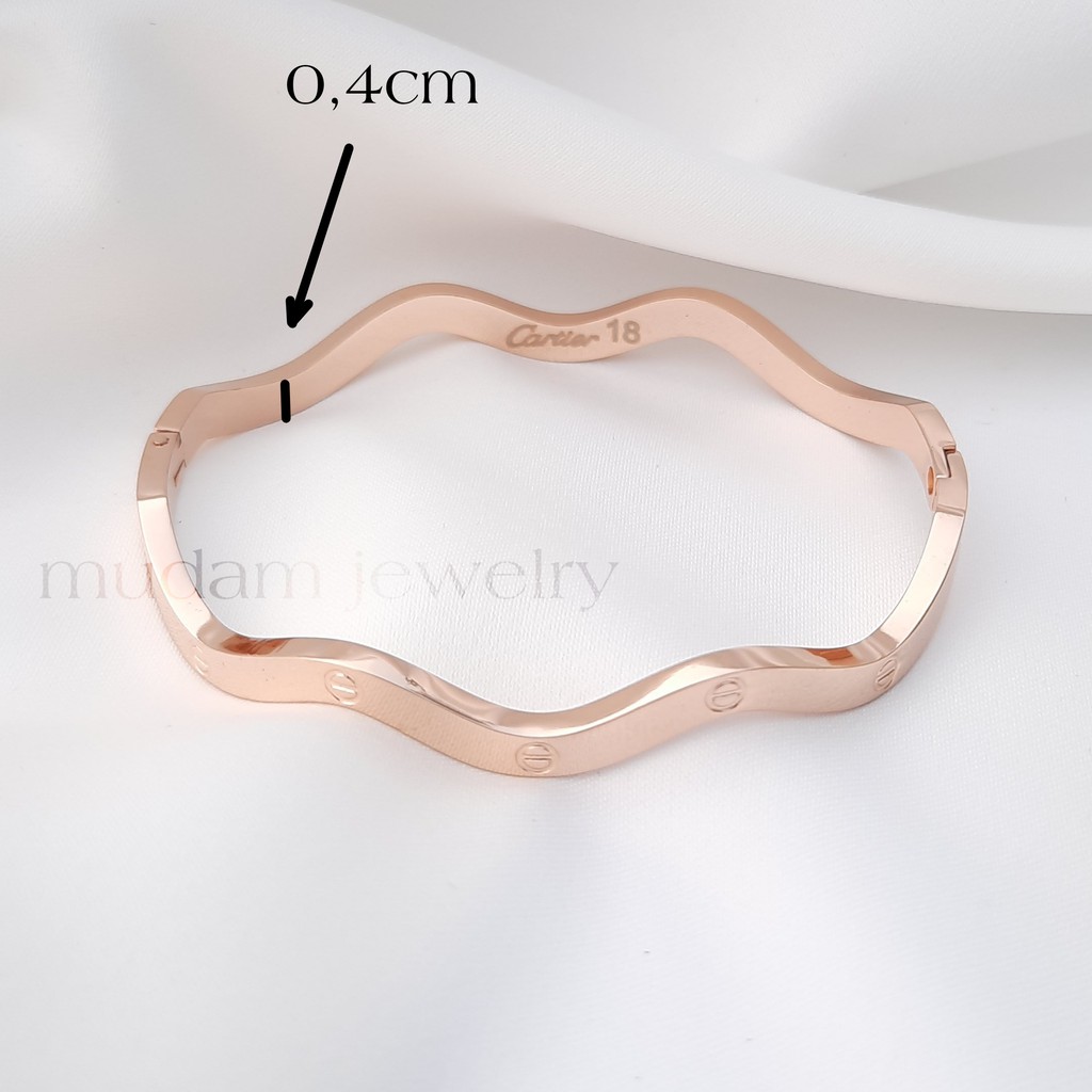 Gelang Bangle Titanium Untuk Wanita dan Pria C4rtier Polos Bentuk Gelombang