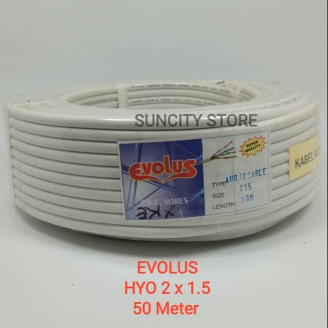 Evolus Kabel Listrik / Audio HYO 2 x 1.5 Putih - 50 Meter