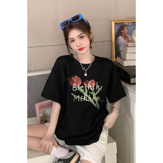 XIAOZHAINV Korean Style Tulip Pattern Printing Kaos Wanita A0005