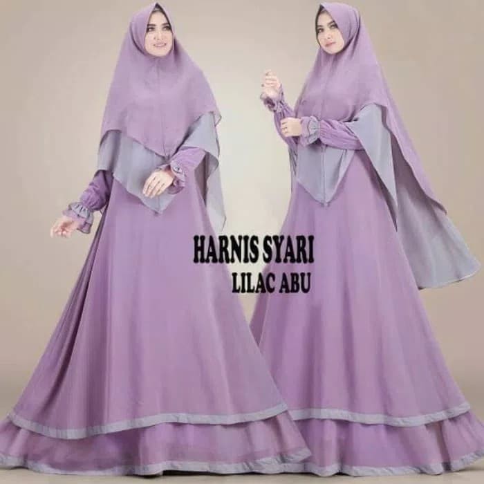 TERMURAH Pakaian Muslim gamis wanita cewe ramadhan lebaran Harnis Syari Set Banyak Warna AF02 Lilac