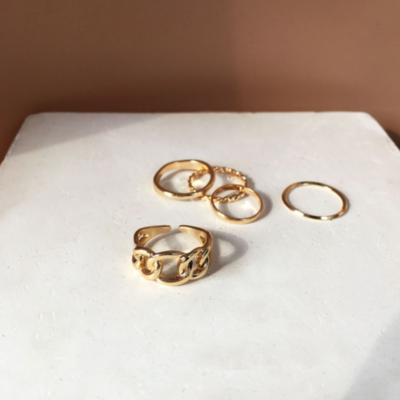 5pcs Cincin Rantai Model Lebar Desain hollow out Gaya Jepang Dan Korea Selatan Untuk Wanita