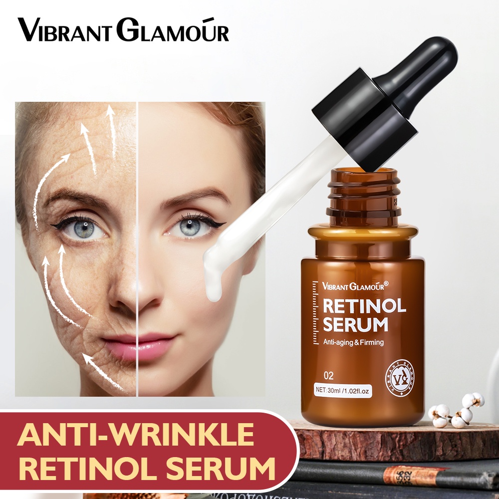 VIBRANT GLAMOUR Retinol + Vitamin C Whitening Serum Mencegah Penuaan Memudarkan Bintik Hitam Menyamarkan Garis Halus Alami Yang memutihkan dan Mencerahkan Kulit Merawat dan Memperbaiki Kulit Keriput