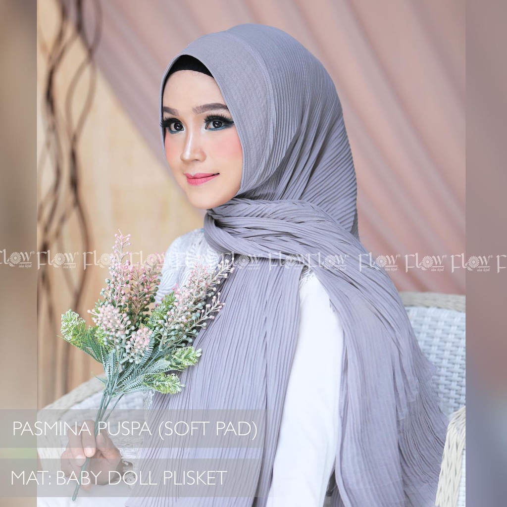 Pashmina Instan Puspa Ori Flow (New Pattern) (Mohon Baca Deskripsi)-ABU MUDA