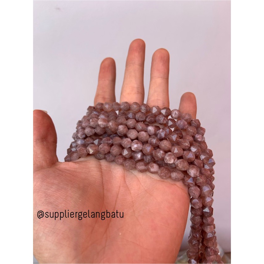 batu faceted hexagon Stone 8mm coklat brown agatis craft beads agate