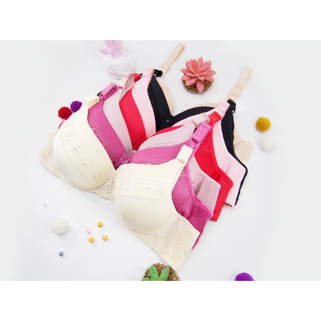 BH IMPORT harga bersahabat Size 36-42B | Sexy bra Motif bunga dan permata tanpa kawat REAL PICT #737