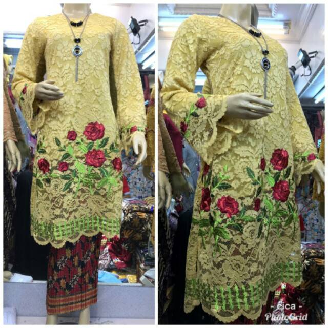 Atasan Kebaya Tunik Kancing Tulle Fatimah Full Bordir mutiara